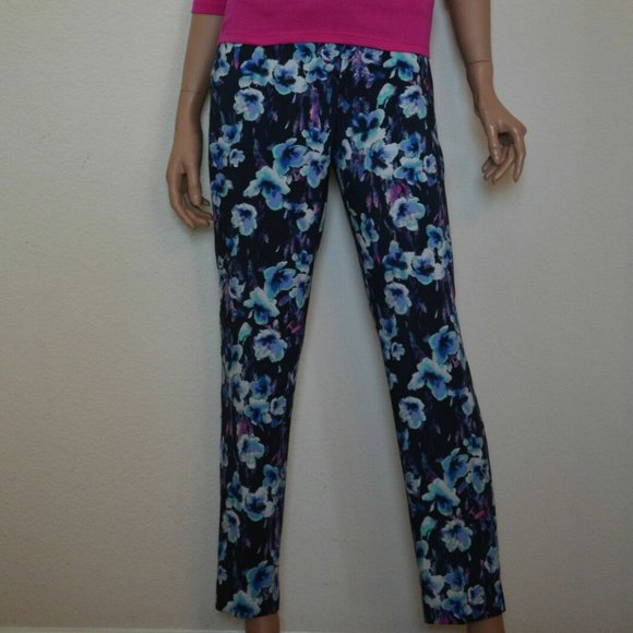 Ann Taylor  Navy Desert Sky Floral Blue Chic Moody Pants sz 2 - Picture 11 of 13